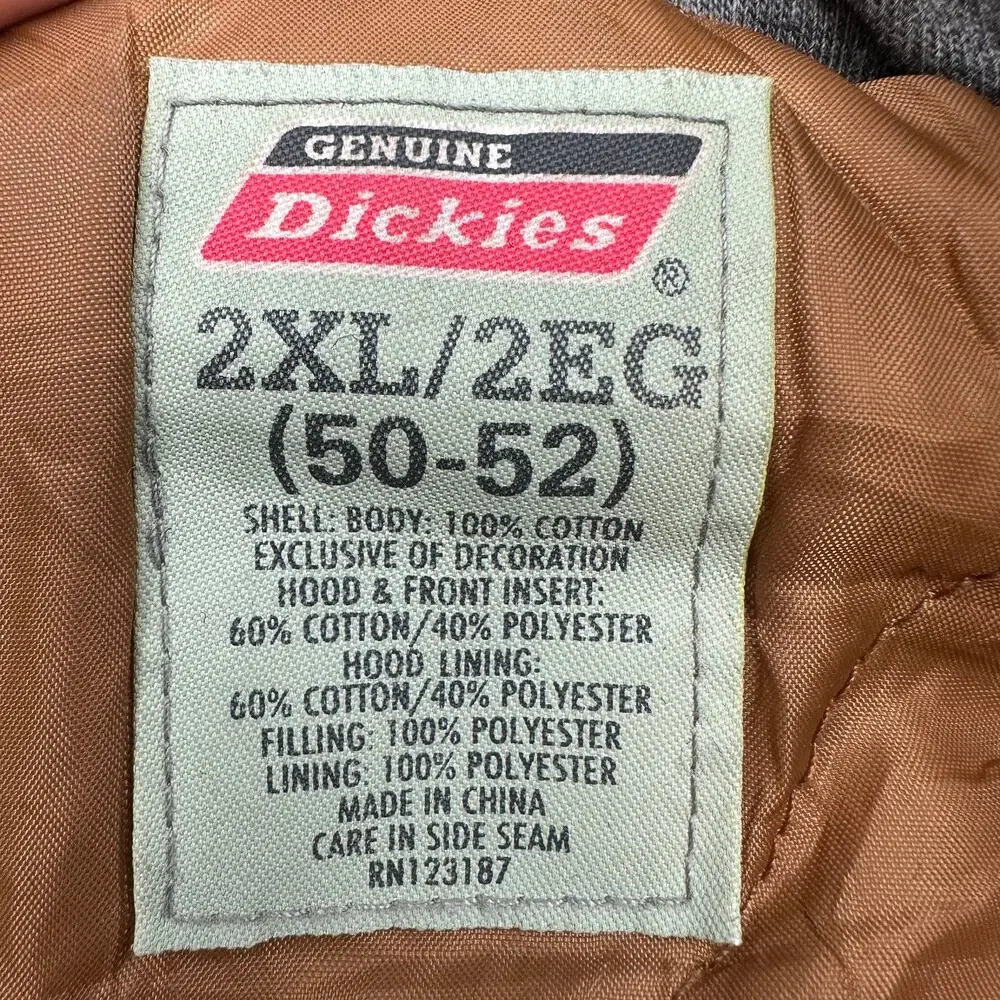 Genuine Dickies Duck Canvas Hooded Work Jacket Mens Large Brown Quilted Lined